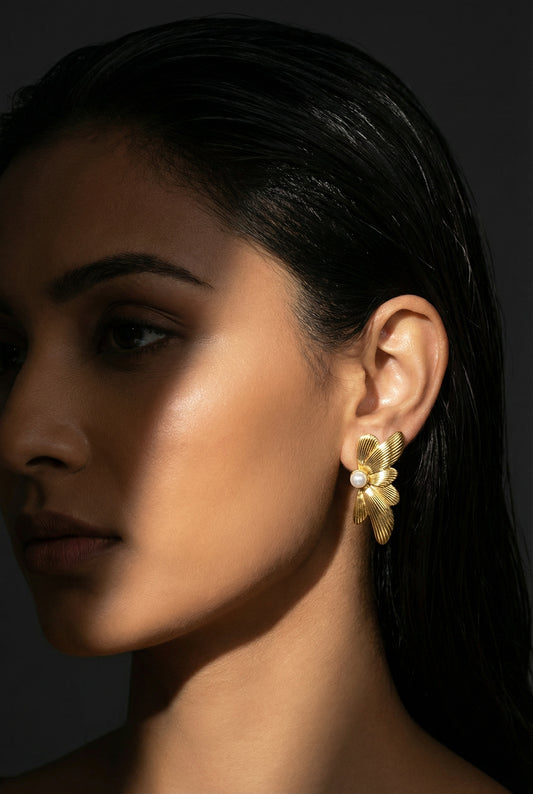 Golden Petal Pearl Bloom Earring