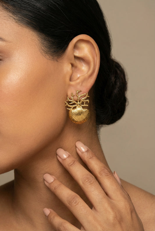Golden Coral Shell Studs