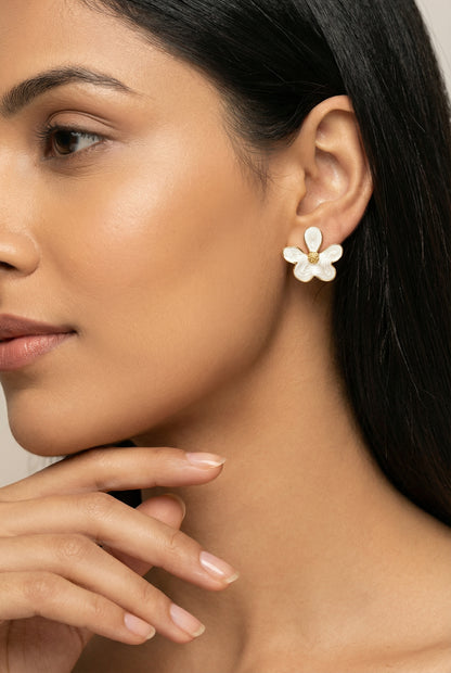 Bella White Gold Flower Studs