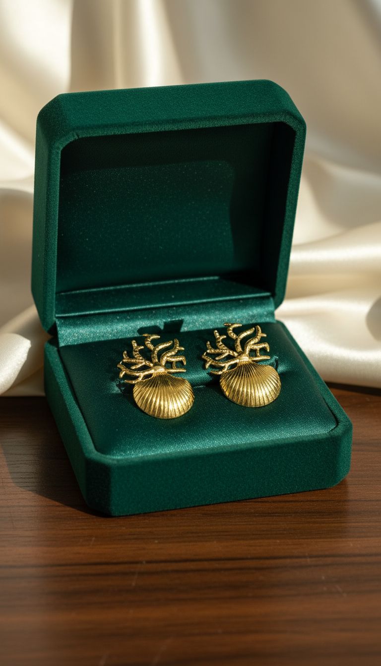 Golden Coral Shell Studs
