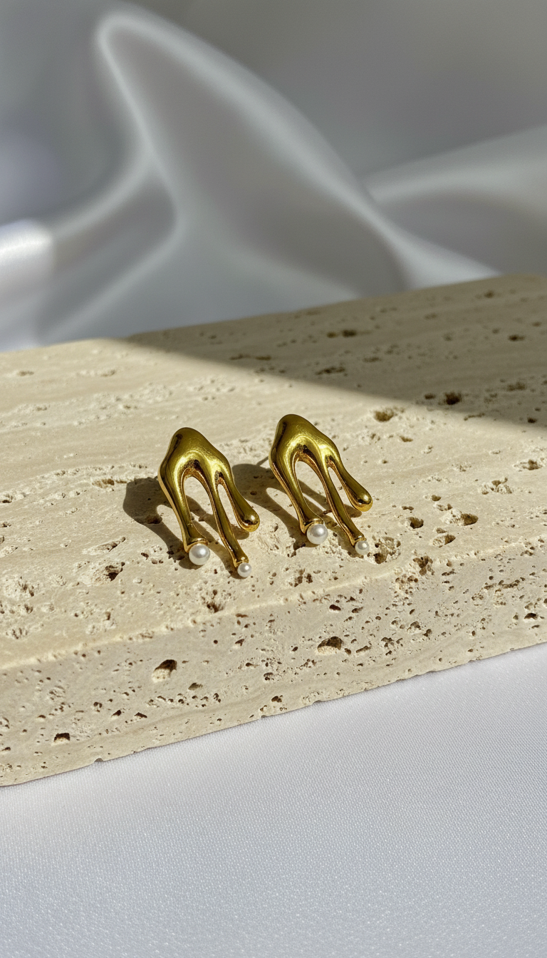 Golden Stiletto Pearl Drop Earring