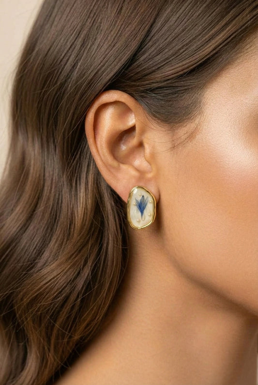 Blue Feather Glam Studs