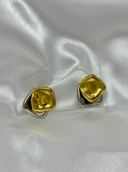 Double Drill Golden Silver Earring