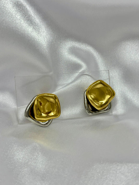 Double Drill Golden Silver Earring