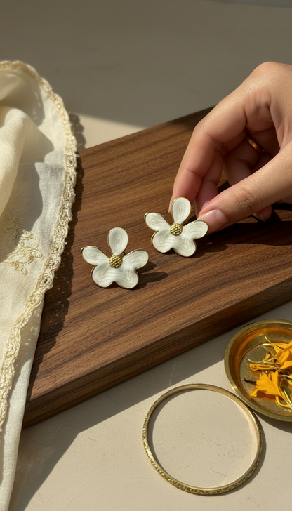 Bella White Gold Flower Studs