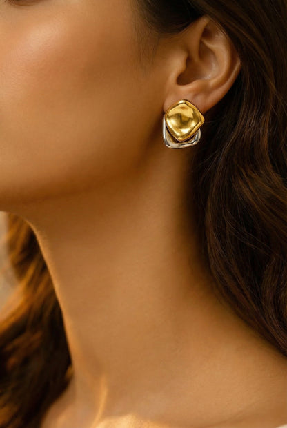 Double Drill Golden Silver Earring